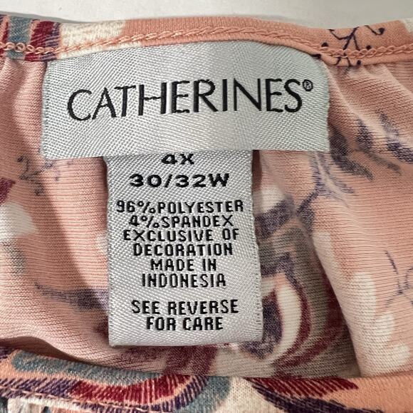 Catherines Tunic Top Size 4X Floral Blouse Flutter 3/4 Sleeves Lace Trim Peasant - Picture 9 of 12